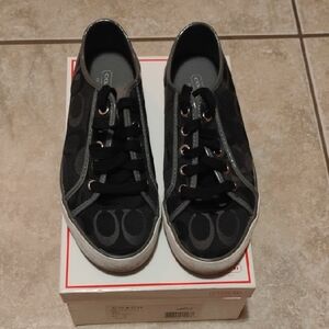 Coach Black Signature Canvas Low-Top Sneakers with Silver Eyelets